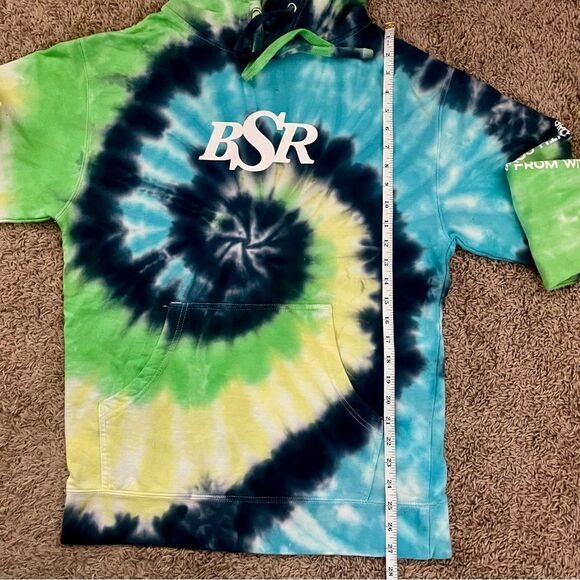 By Sami Ryan Blue & Green Tie Dye Graphic Print Hoodie Sweatshirt SZ M NWOT - Picture 10 of 11